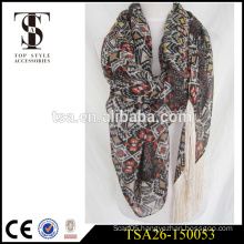 long polyester scarf voile fabric geometric pattern lightweight scarve with special tassel